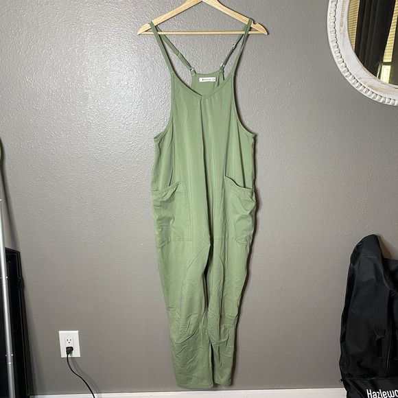 OUFEIYA Jumpsuit Harem Overall With Pockets Green Size Medium - Picture 2 of 4